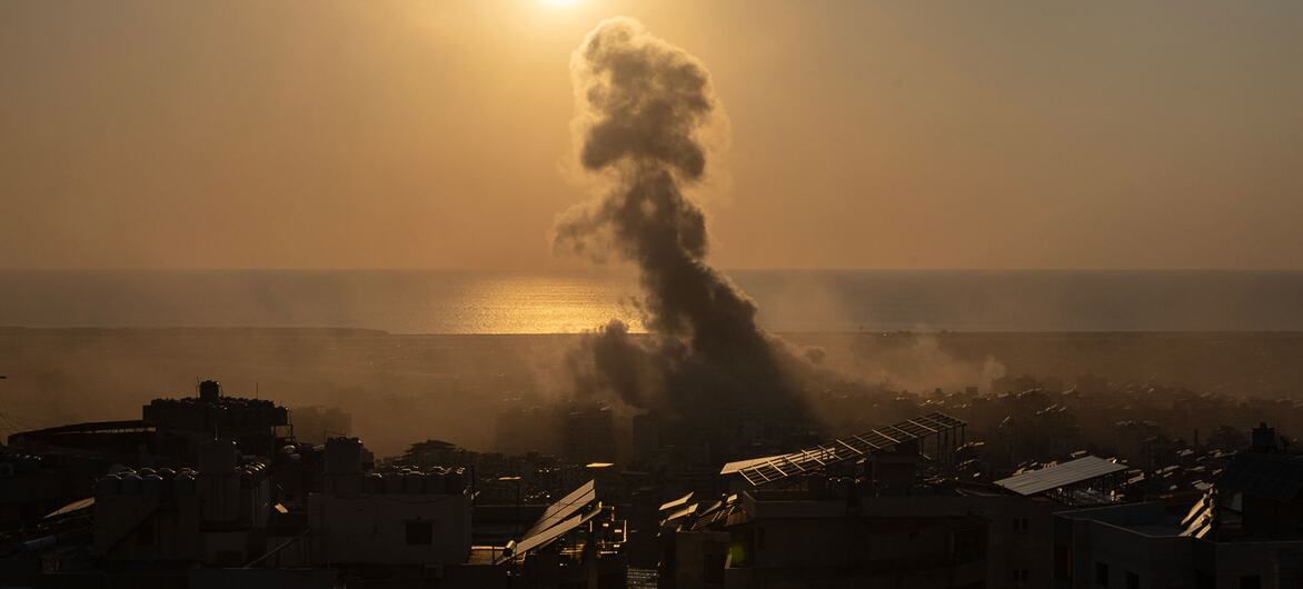 Smoke and dust in the aftermath of an airstrike in Beirut, the capital of Lebanon.