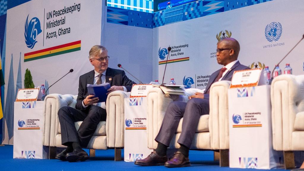 UN Under-Secretary-General for Peace Operations Jean-Pierre Lacroix moderates the first session entitled, “Capabilities for mandate delivery and ensuring effective operations, including protection, safety and security and technology” at the 2023 Ghana UN Peacekeeping Ministerial.
