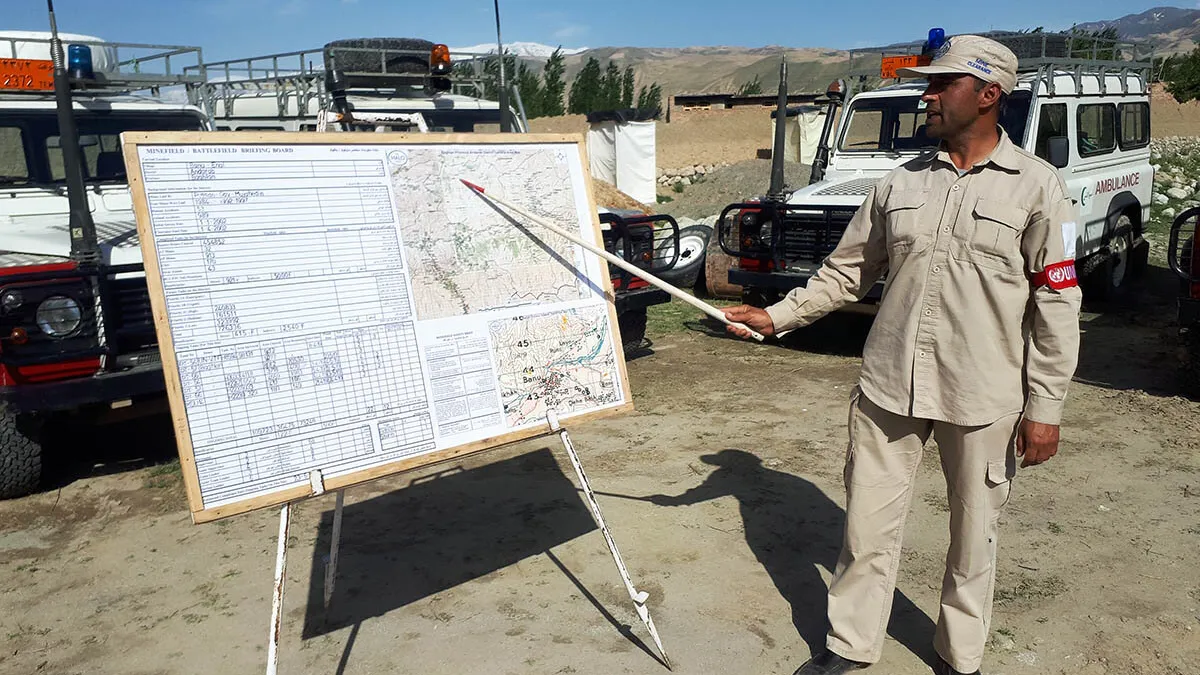 a man is pointing on a briefing board