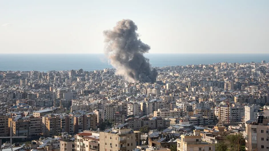Smoke rises after an airstrike in Beirut, Lebanon.