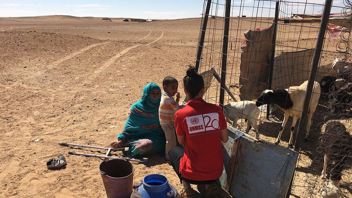 UNMAS and ASAVIM, Asociación Saharawi de Victimas de Minas, visiting a landmine victim in a Sahrawi camp close to Tindouf, Algeria.