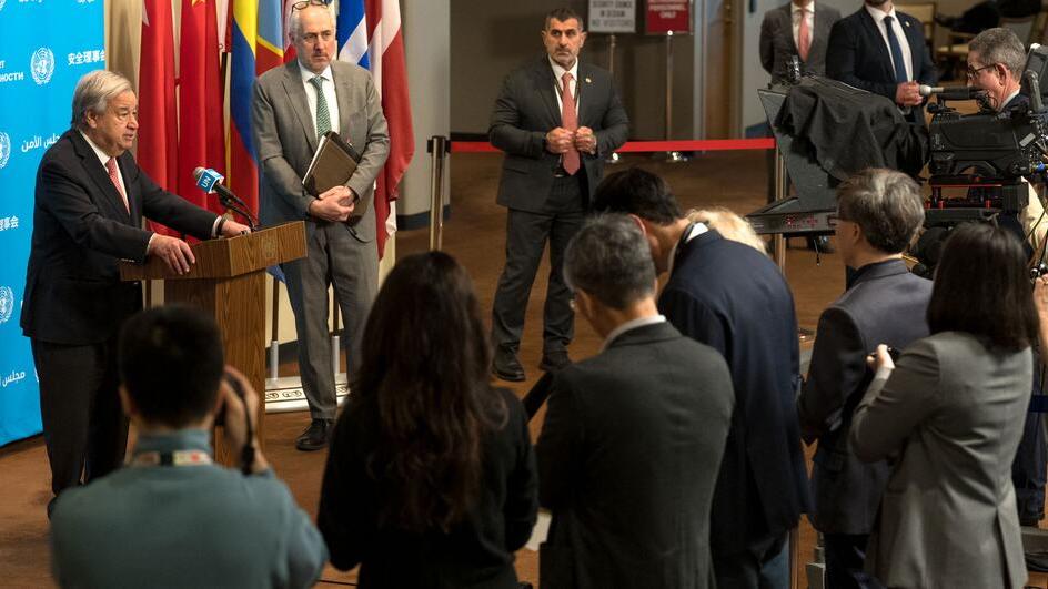 Secretary-General António Guterres speaks to the press on the continuation of the US-Israel-Iran conflict and its impact on the Middle East. Secretary-General António Guterres speaks to the press on the continuation of the US-Israel-Iran conflict and its impact on the Middle East.
