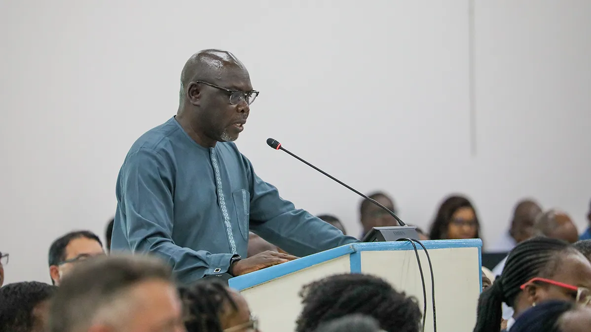 Chief of Regional Field Technology Services, Mr. Emmanuel Ngor, making a contribution during the townhall meeting.