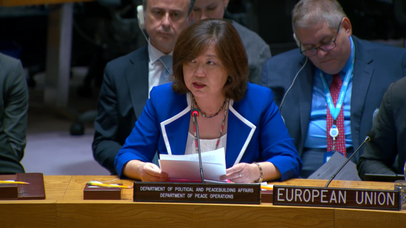 Director for Europe and Central Asia Division, Departments of Political and Peacebuilding Affairs and Peace Operations, Kayoko Gotoh briefs the Security Council.