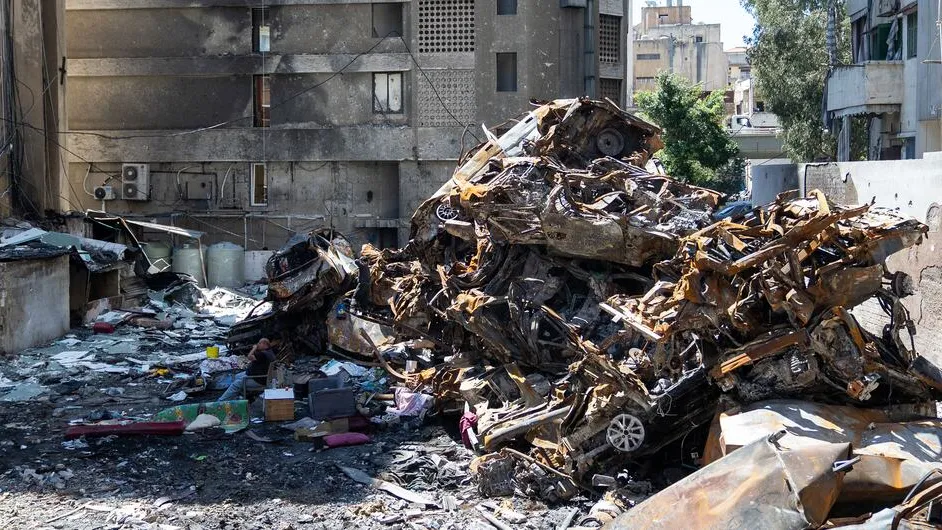 A residential building in Beirut, Lebanon, lies in ruins A residential building in Beirut, Lebanon, lies in ruins