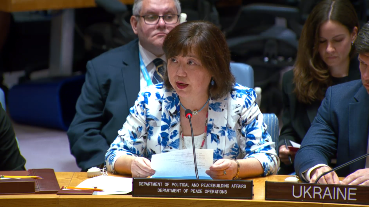 Kayoko Gotoh, Director for Europe and Central Asia Division of the Departments of Political and Peacebuilding Affairs and Peace Operations briefs the Security Council meeting on maintenance of peace and security of Ukraine.
