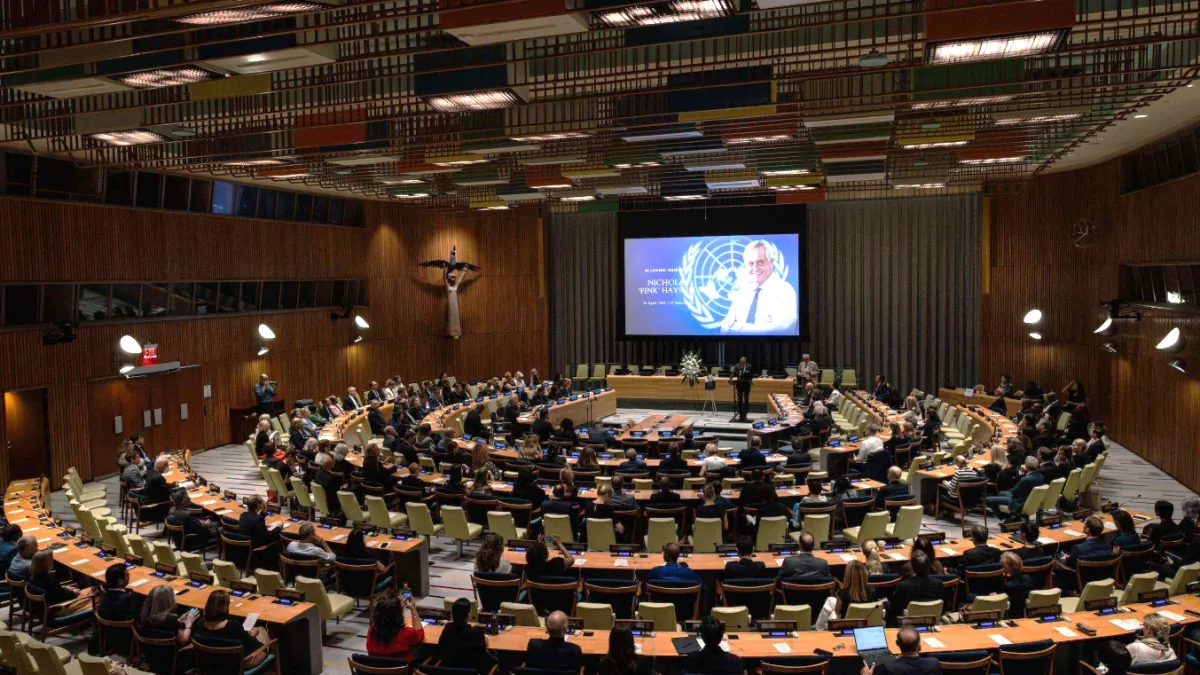 A view of the memorial service celebrating the life of Nicholas 'Fink' Haysom, former Special Representative of the Secretary-General for South Sudan and Head of the United Nations Mission in South Sudan.