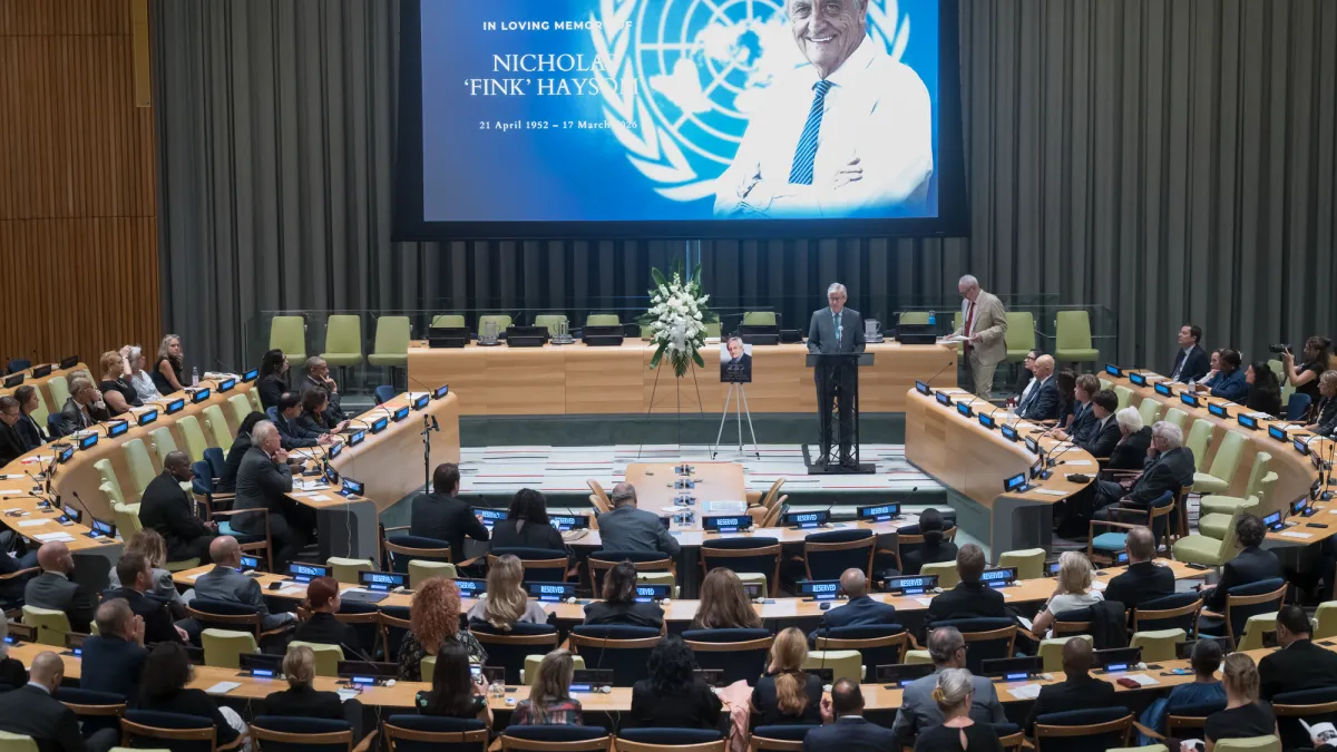 A view of the memorial service celebrating the life of Nicholas 'Fink' Haysom, former Special Representative of the Secretary-General for South Sudan and Head of the United Nations Mission in South Sudan.