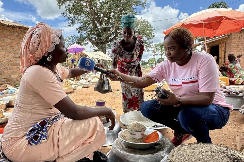 Radio journalist interviews community in Central African Republic.