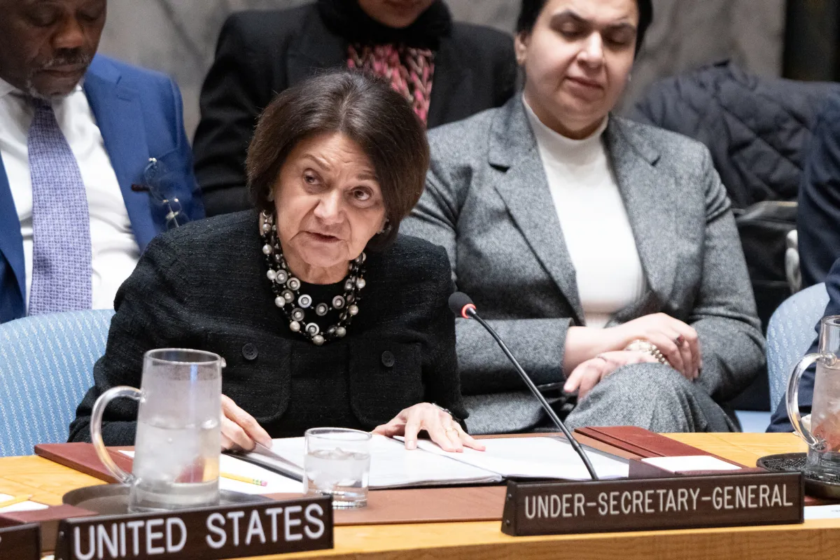 Rosemary DiCarlo, Under-Secretary-General for Political and Peacebuilding Affairs, briefs the Security Council meeting on maintenance of peace and security of Ukraine.