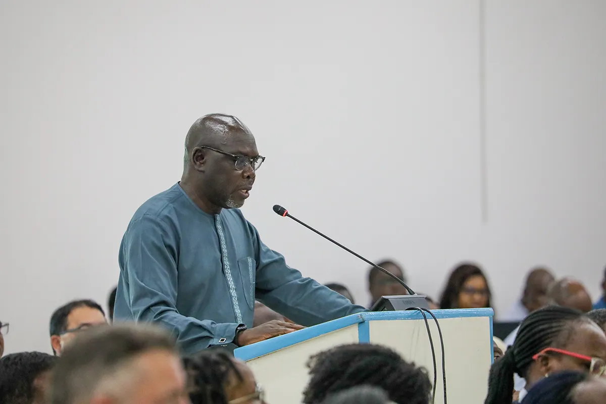 Chief of Regional Field Technology Services, Mr. Emmanuel Ngor, making a contribution during the townhall meeting.