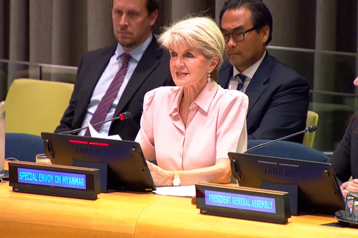Special Envoy of the Secretary-General on Myanmar Julie Bishop briefs the General Assembly.