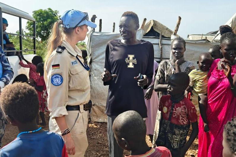 Inspector Stephanie Königs on patrol at an Internally Displaced Persons camp in South Sudan