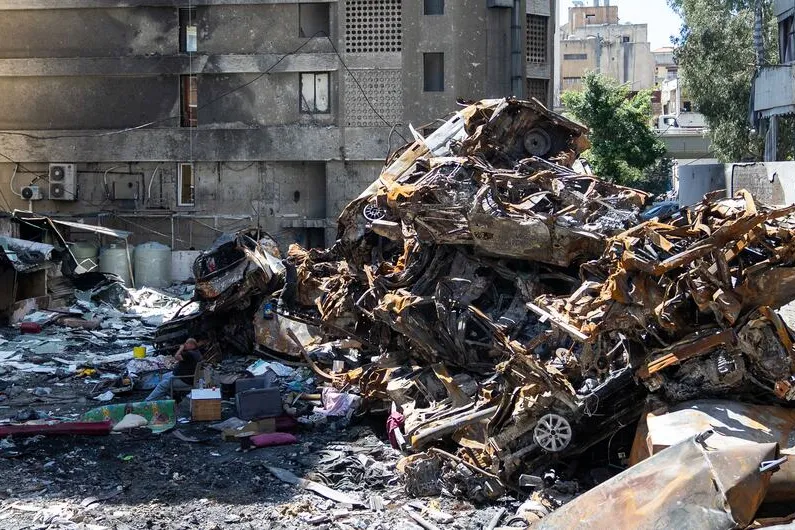 A residential building in Beirut, Lebanon, lies in ruins