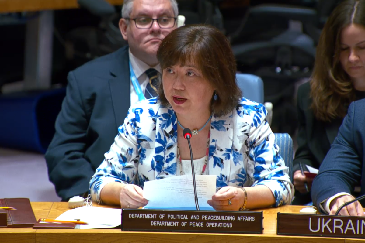 Kayoko Gotoh, Director for Europe and Central Asia Division of the Departments of Political and Peacebuilding Affairs and Peace Operations briefs the Security Council meeting on maintenance of peace and security of Ukraine.