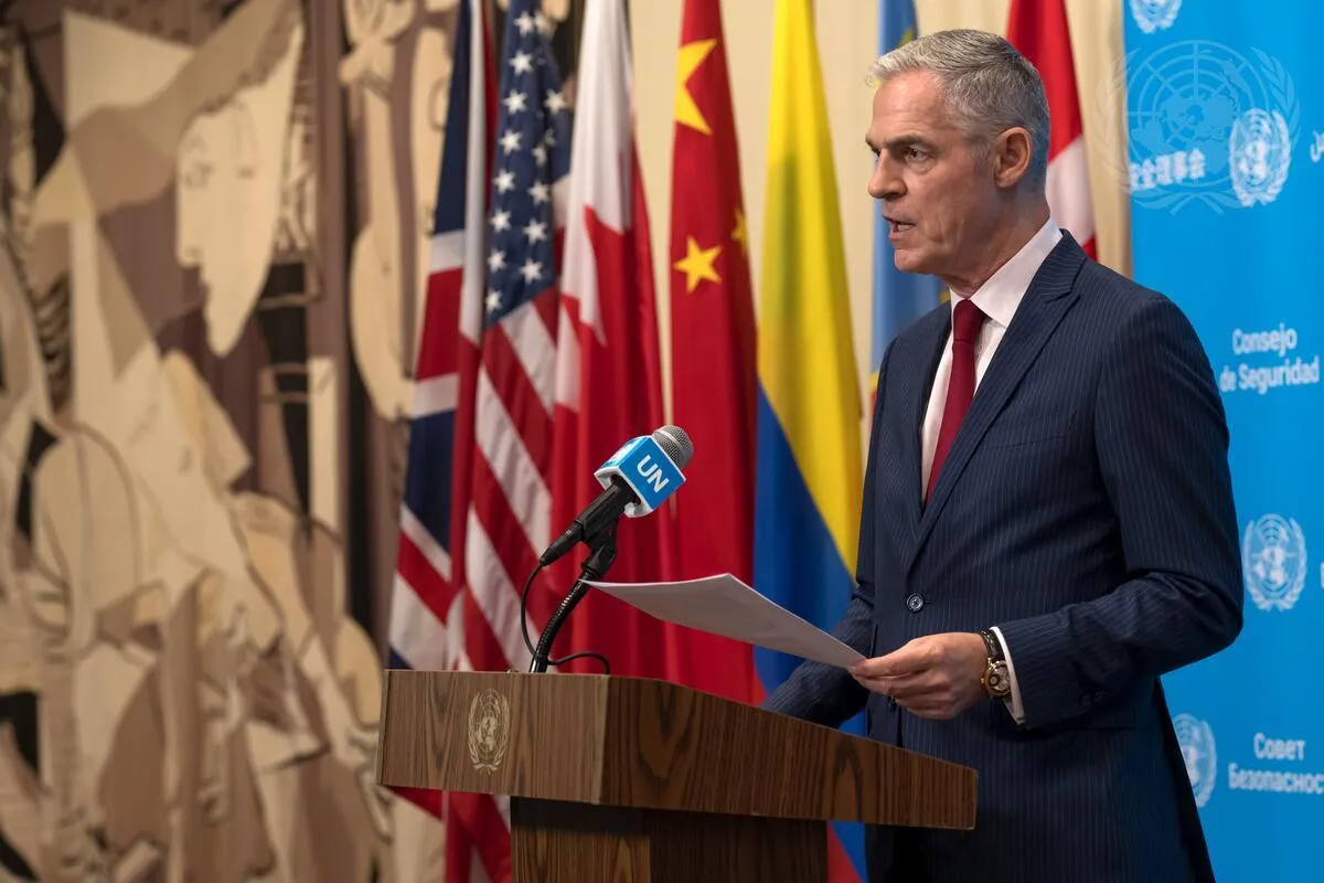 Jérôme Bonnafont, Permanent Representative of France to the United Nations and President of the Security Council for the month of September, reads a Security Council press statement on Libya.