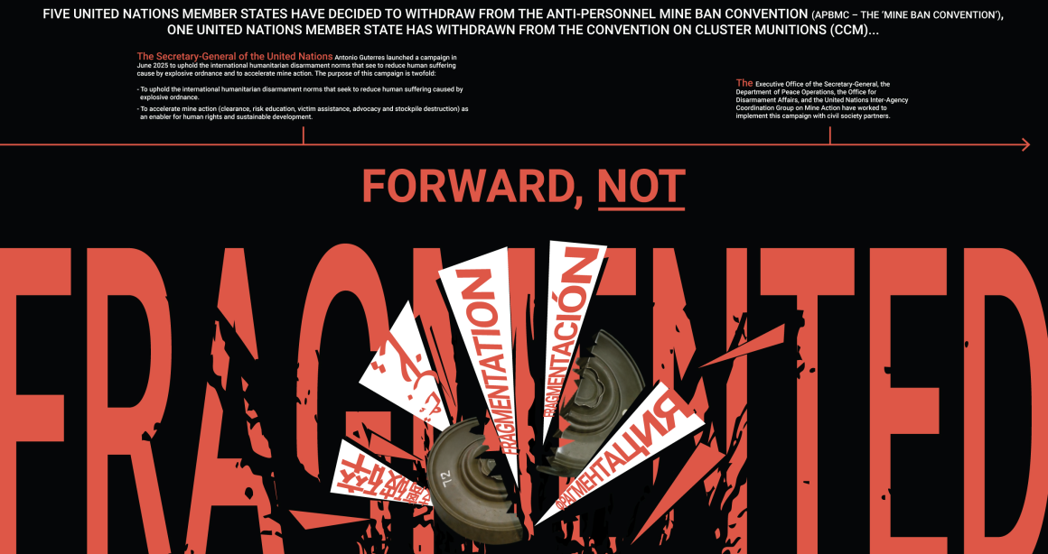 some red characters with a fragmented landmines in the middle