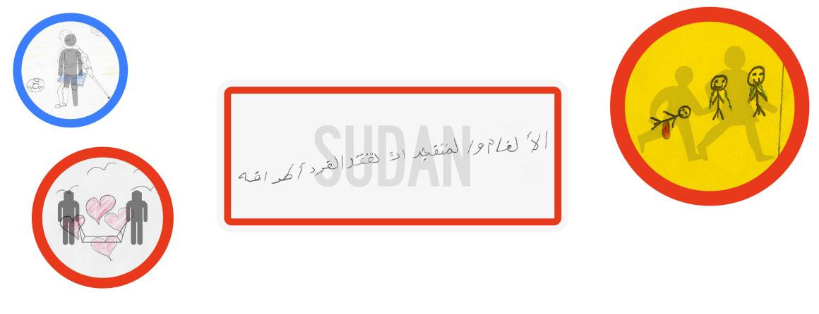 علامات طريق مُصمَّمة بأسلوب يجمع بين رسوم الأطفال والإشارات الرسمية التي نجدها في شوارع المدينة