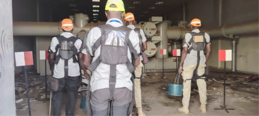 Clearance team conducts building clearance inside a heavily damaged substation structure  (Photo - UNMAS/SLG)